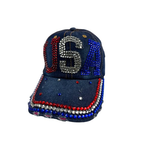 Sparkly Rhinestone USA Denim Baseball Cap By Bijorca - Picture 7 of 9